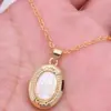 Wholesale Vintage Style Oval Copper Plating Inlay Carving Shell 18k Gold Plated Pendant Necklace