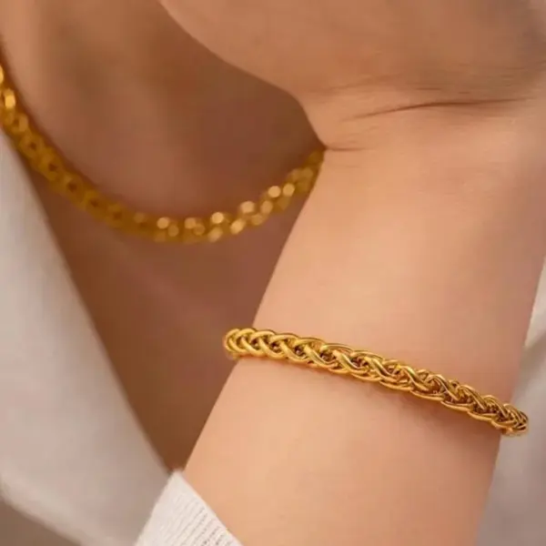 Wholesale 316 Stainless Steel Geometric Electroplated 18K Real Gold Plated Casual Elegant Classic Style Waterproof Non Tarnish Basket Chain Bracelets Necklace Jewelry Set