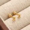 Wholesale Moon Pattern Valentine's Day Stud Earrings For Unisex, 304 Stainless Steel With 18K Real Gold Plated 0.03µm Thickness And Zircon Inlay