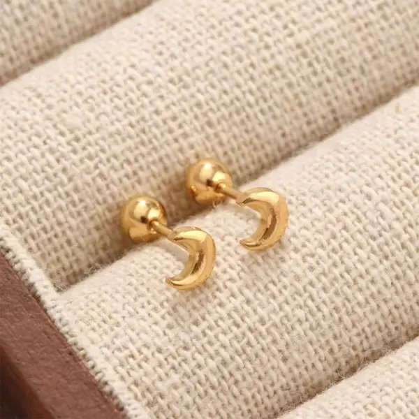 Wholesale Moon Pattern Valentine's Day Stud Earrings For Unisex, 304 Stainless Steel With 18K Real Gold Plated 0.03µm Thickness And Zircon Inlay