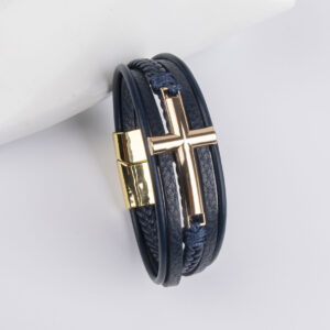 Gold buckle and blue leather