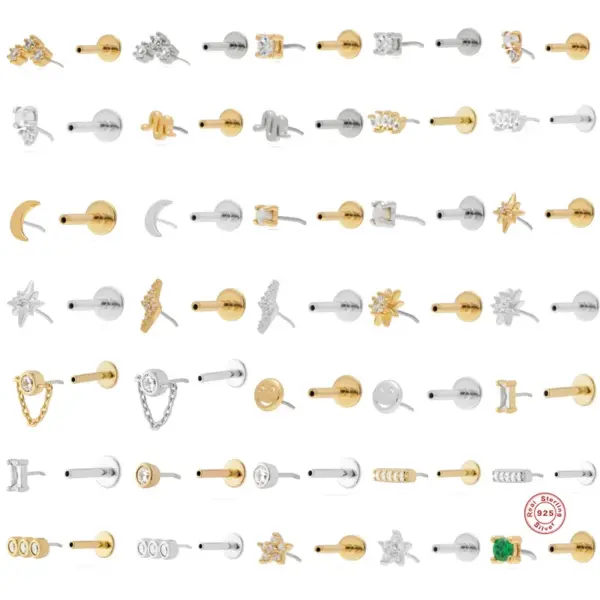 Wholesale 1 Piece Ear Cartilage Rings & Studs Fashion Solid Color 925 Sterling Silver Inlay Pearl Zircon