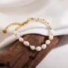 Vacation Sweet Solid Color 304 Stainless Steel 18K Gold Plated Freshwater Pearl Stainless Steel Bracelets In Bulk