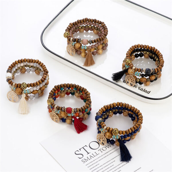 Wholesale Bohemian style multi-layer wooden beads beaded bracelet men's and women's four-piece elastic rope bracelet jewelry