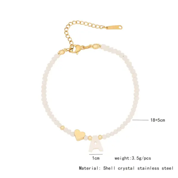 PVD Coated 18K Gold Real Gold Plated Letter Heart Shape Stainless Steel Artificial Crystal Shell Sweet Commute Waterproof Non Tarnish 304 Stainless Steel Bracelets