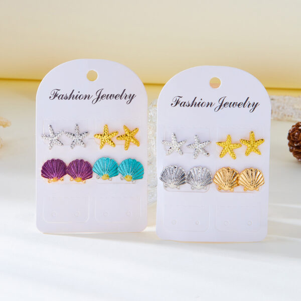 Wholesale New Arrival Earrings Women's Korean Style Fresh Oil Dropping Starfish Shell Earrings suit Creative Fashion Stars Girls Jewelry