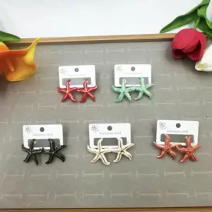 Long Starfish Shape Oil Drop Earrings Random Color / 18k