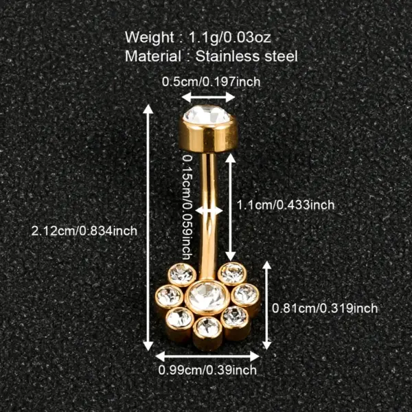 1 Piece Belly Rings Simple Style Solid Color 302 Stainless Steel 316 Stainless Steel Polishing Plating Inlay Diamond 18K Gold Plated Belly Rings