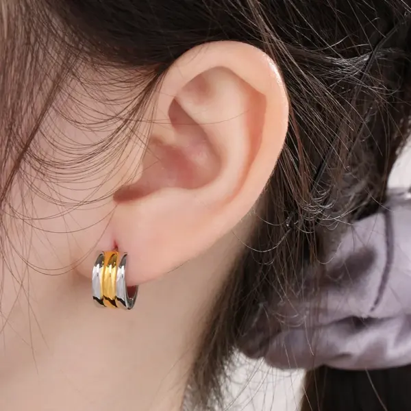 Wholesale 304 Stainless Steel Geometric PVD Coated 18K Real Gold Plated Basic Waterproof Non Tarnish Hoop Earrings