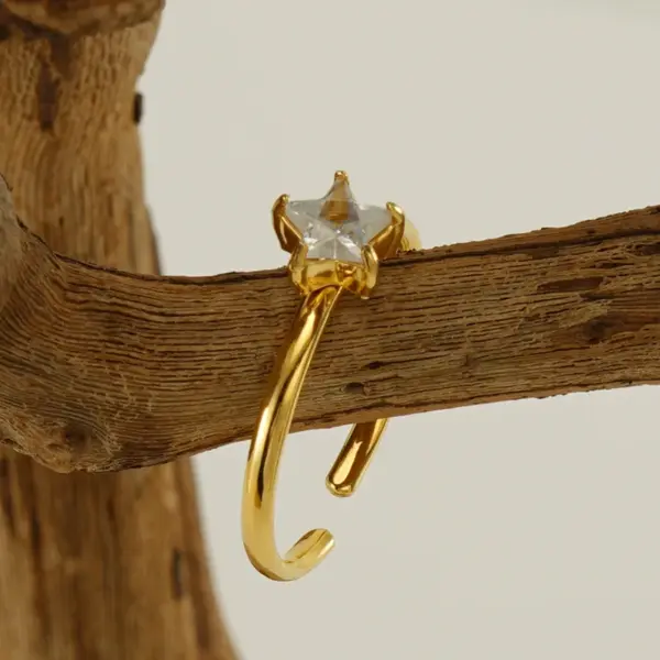 PVD Coated 18K Gold Plated Star Stainless Steel Simple Style Korean Style Waterproof Non Tarnish Open Rings