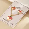 Fashion Style 304 Stainless Steel Water Plated Imitation Gold Double Heart Electroplated Jewelry Set For Women Cable Chain