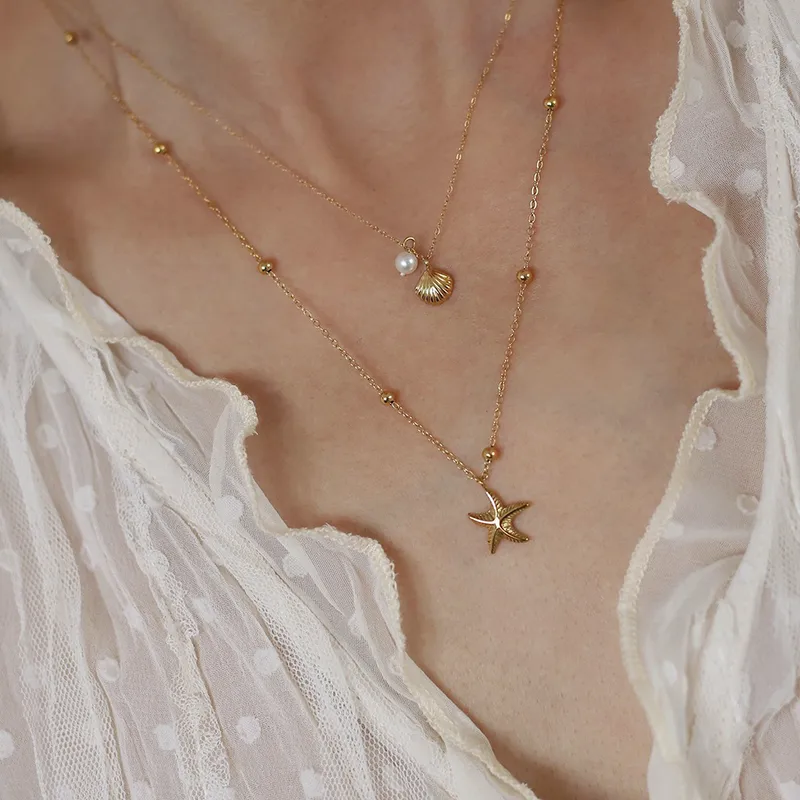 Wholesale 304 Stainless Steel Plastic Geometric Starfish Shell Ion Plating (IP) 18K Gold Plated Cute Vintage Style Vacation Waterproof Non Tarnish Dou