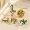 Wholesale Stainless Steel 18K Gold Plated Starfish Shell Horse Conch Open Ring Fashionable Beach Vacation Style Suitable For Ladies Daily Beach Wear
