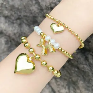 Wholesale Cute Fashion Simple Style Dog Heart Shape Copper 18k Gold Plated Zircon Bracelets In Bulk