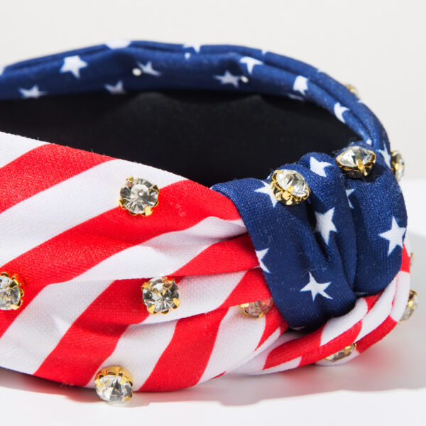 oly-296605afb6428bf6c0683650631eb184 Wholesale Cross-Border New American Flag Independence Day Headband Creative Diamond Striped Star Sequin Fabric Headband Hair Accessories for Women