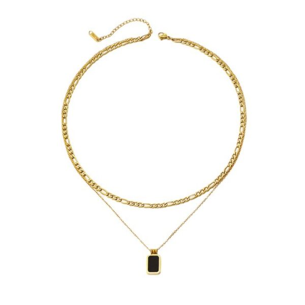 Wholesale European and American Double-Layer Square Pendant Stainless Steel Necklace Design Elegant Versatile Cuban Chain