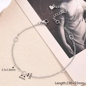 Hollow-out Small Heart-Shaped Spacer Anklet (Steel Color) / Length: 230+55mm / 1 Strand/Package
