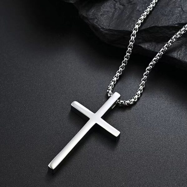 Wholesale Cross-border European and American New Titanium Steel Cross Necklace Men's Trendy All-match Stainless Steel Cross Pendant Woolen Chain Accessories