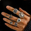 Wholesale Punk style cross skull ring set