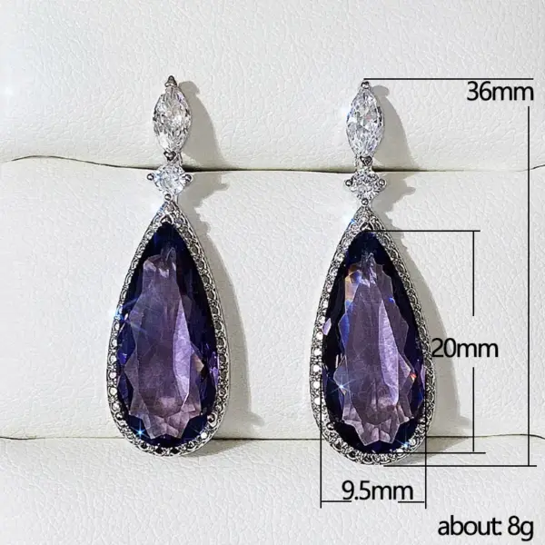 Wholesale Classic Water Micro-set Purple Zircon Contrast Color Long Copper Earrings Wholesale