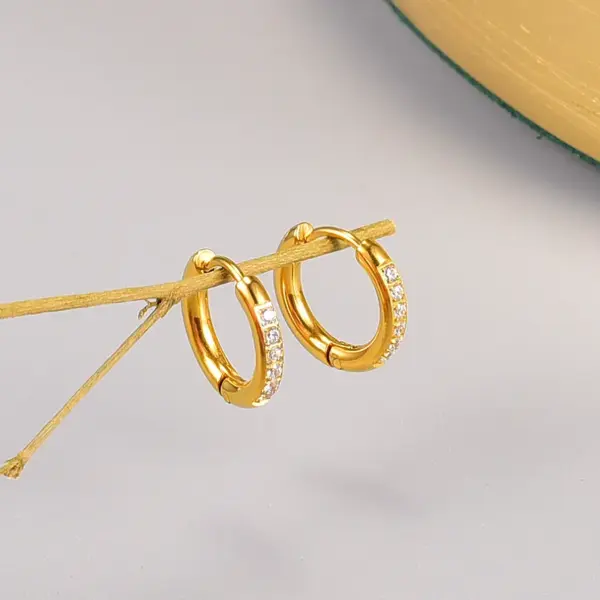 Wholesale 304 Stainless Steel O-Shape PVD Coated Rhinestones 18K Real Gold Plated 18K Gold Fashion Waterproof Non Tarnish Gold Plated Earrings