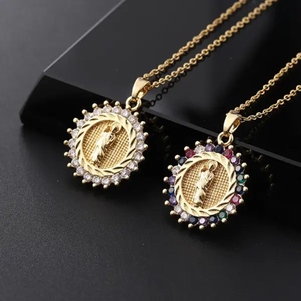 Wholesale Fashion Portrait Copper Inlay Zircon Pendant Necklace 1 Piece