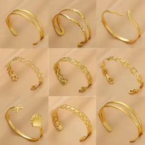 Wholesale PVD Coated Real Gold Plated Geometric 304 Stainless Steel Simple Style Classic Style Waterproof Non Tarnish 304 Stainless Steel Bangle