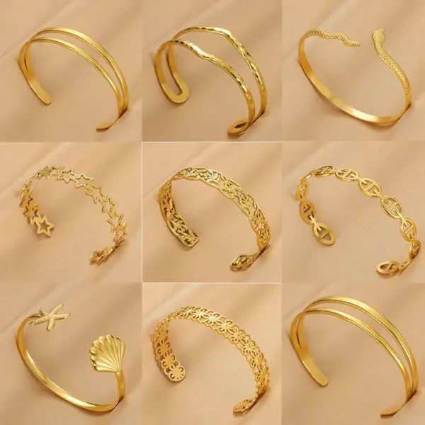Wholesale PVD Coated Real Gold Plated Geometric 304 Stainless Steel Simple Style Classic Style Waterproof Non Tarnish 304 Stainless Steel Bangle