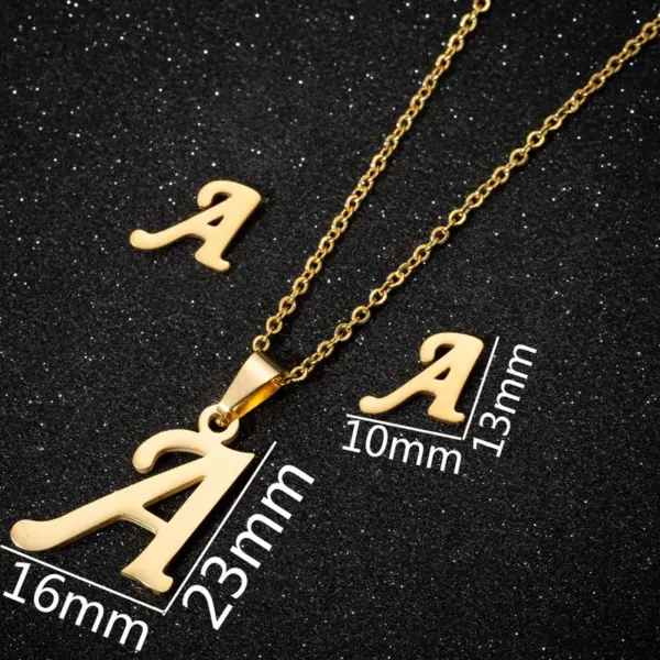 PVD Coated Real Gold Plated Letter Stainless Steel Fashion Simple Style Waterproof Non Tarnish Pendant Necklace Ear Studs