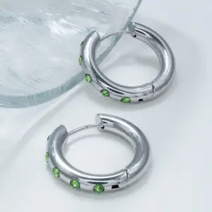 4*16 Green Diamond Stud Earrings in / Steel Color