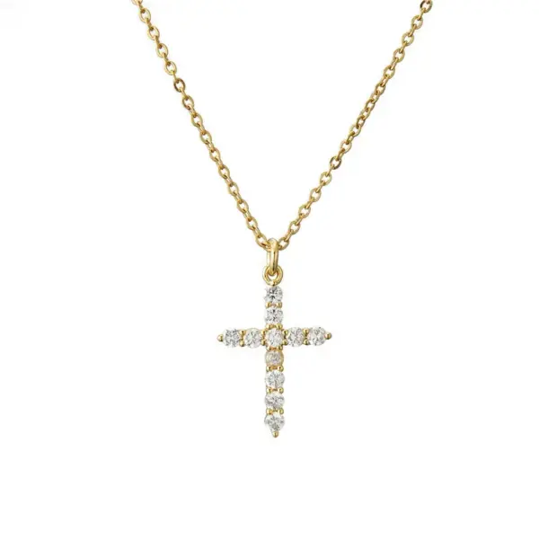 Wholesale Simple Cross Pendant Preserving Electroplated Copper Micro-inlaid Zircon Necklace