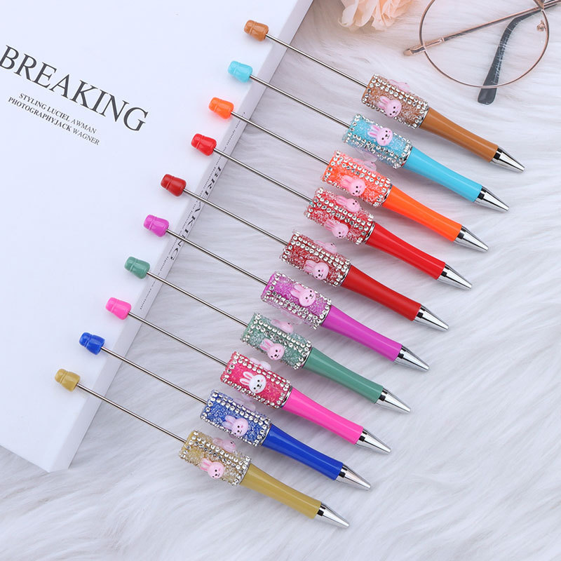 Wholesale DIY white rabbit sugar beaded pen cute rabbit eam rabbit eam beaded ball beaded pen manufacturers