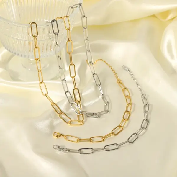 PVD Coated Real Gold Plated 18K Solid Color 201 Stainless Steel Hip-Hop Streetwear Waterproof Non Tarnish Bracelets Necklace