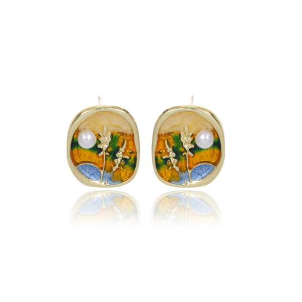 oly-299598420ae1cb6aebdbe0b8aafee4db Wholesale Sier Needle French Retro Art Oil Painting Wheat Ear Earrings Light Luxury High-grade Oil opping Oval Sunset Pearl Earrings