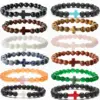 Wholesale Retro Cross Round Beaded Natural Stone Bracelets
