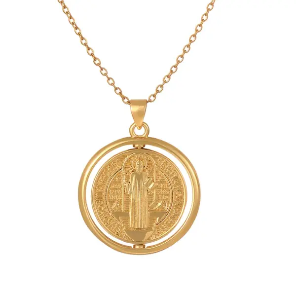 Double-Sided Jesus Portrait Titanium Steel Necklace Luxury Personality Beach-Style Clavicle Accessory Unisex Round Design