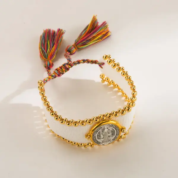 Wholesale Jewelry Ethnic Style Saint Benedict Color Block Copper Braid Wristband