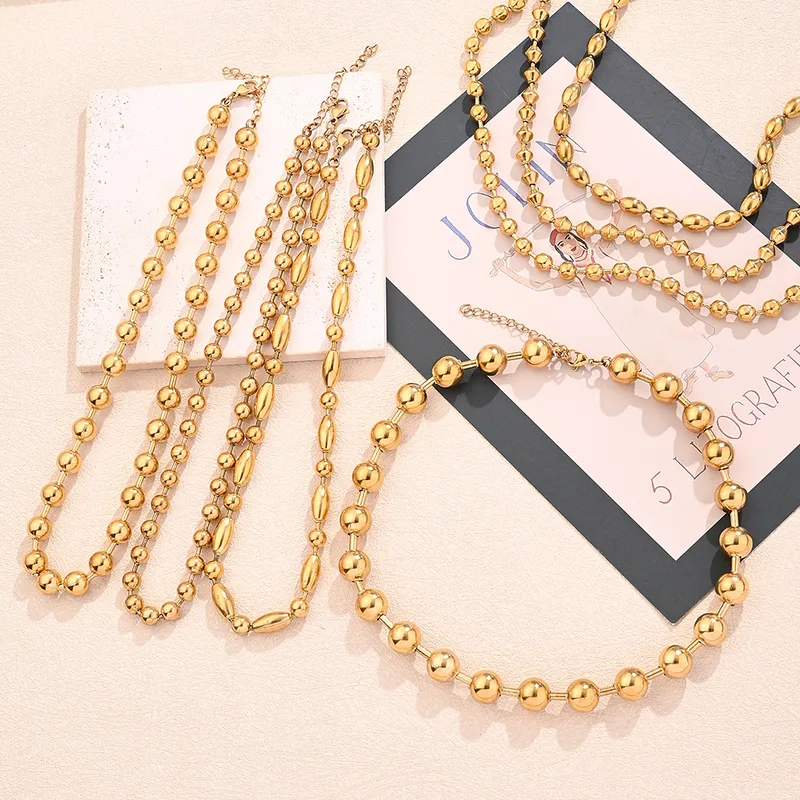 Wholesale Jewelry Modern Style Simple Style Round Oval Solid Color 304 Stainless Steel 18K Gold Plated Polishing Plating Necklace