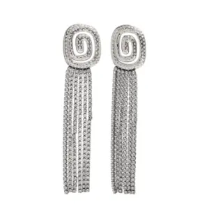 Full Rhinestone Tassel Stud Earrings-Steel Color