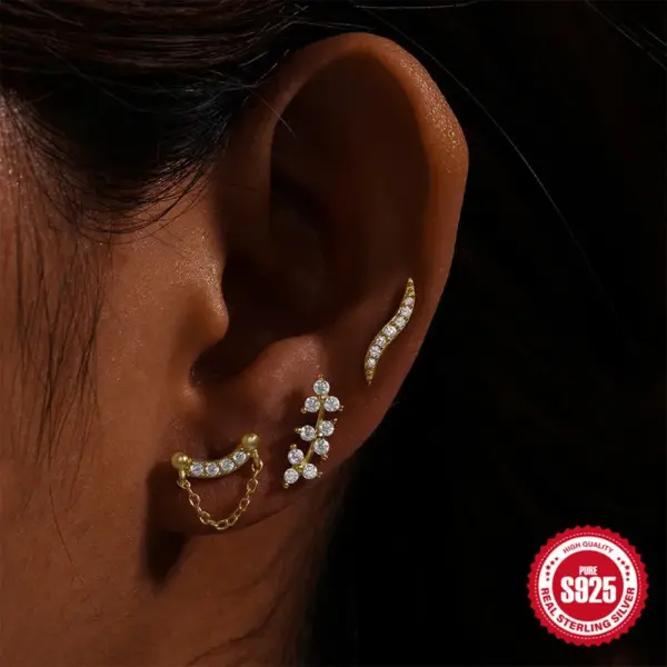 1 Piece Ear Cartilage Rings & Studs Vintage Style Geometric Solid Color 925 Sterling Silver Plating