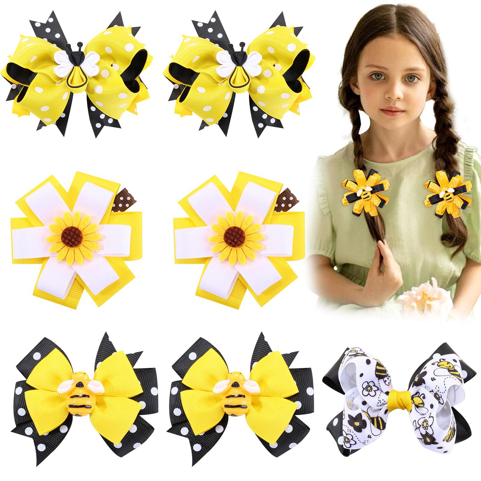 Wholesale chilen's hair aessories all-match fresh hairpin cute bee ribbon bow hairpin
