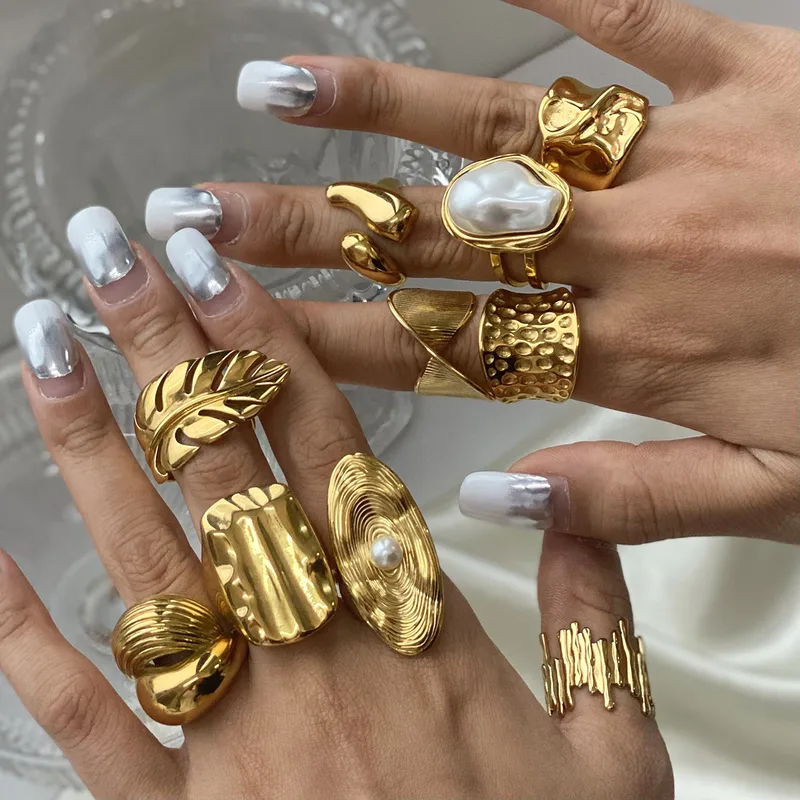 Wholesale 304 Stainless Steel Geometric PVD Coated Real Gold Plated Elegant Glam Waterproof Non Tarnish Rings
