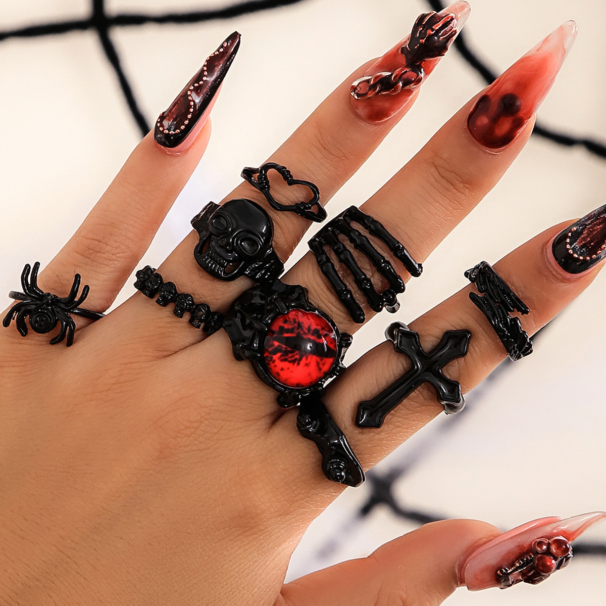 Wholesale Carved Dark Ghost Snake Ring Set