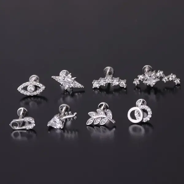 316L Stainless Steel Copper Zircon Ear Cartilage Rings & Studs Leaf Waterproof Non Tarnish Surgical Steel Women'S