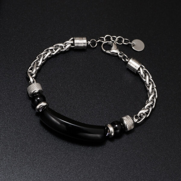 Wholesale Retro cool titanium steel tiger eye stone men's bracelet