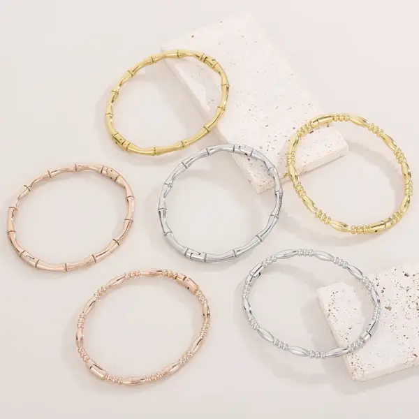 Wholesale 304 Stainless Steel Bamboo PVD Coated 18K Real Gold Plated IG Style Commute Waterproof Non Tarnish Plating Bangle