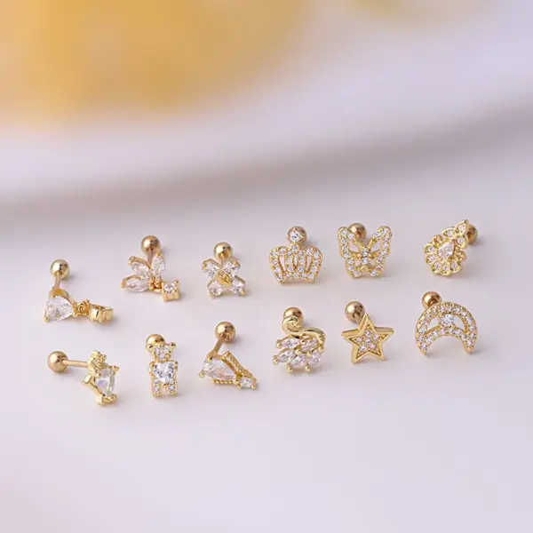 316L Stainless Steel Copper Ear Cartilage Rings & Studs Crown Waterproof Non Tarnish Surgical Steel Women'S