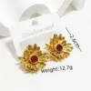 Wholesale 18K Gold Plated 304 Stainless Steel Ion Plating (IP) Flower Waterproof Non Tarnish Elegant Retro Ear Studs For Women's