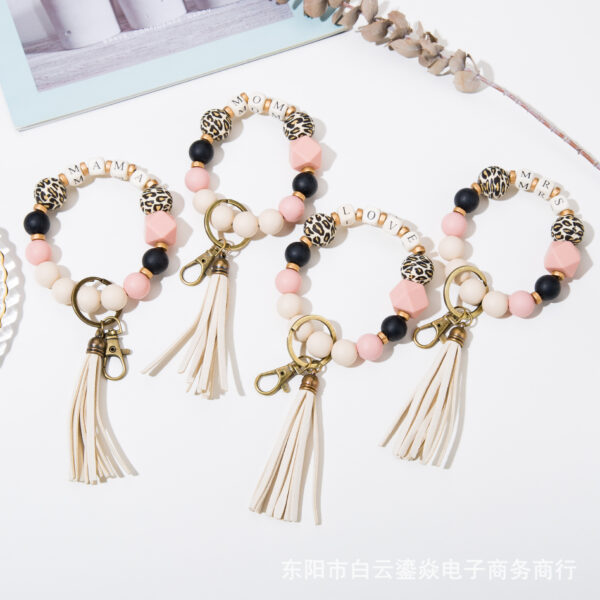 Wholesale Mother's Day Leopard Print Silicone Bracelet Keychain