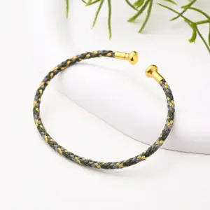 Adjustable Bracelet (Dark Green & Gray & Gold) / 3mm (Inner Diameter: 60x45mm) / 1 Strand/Package